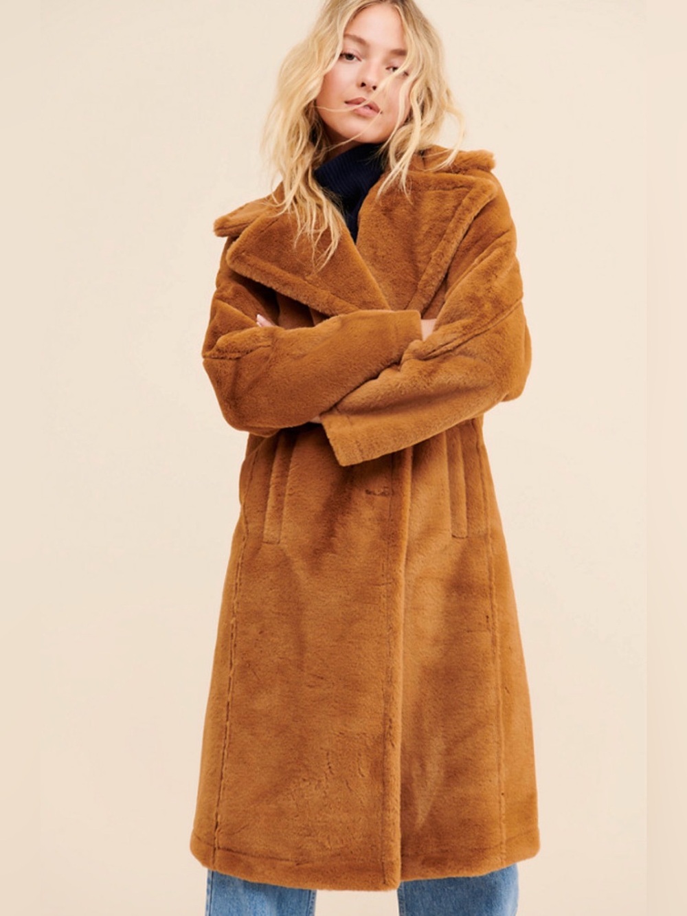 Urban Outfitters x Avec Les Filles Notched Collar Bonded Faux Fur Coat XL